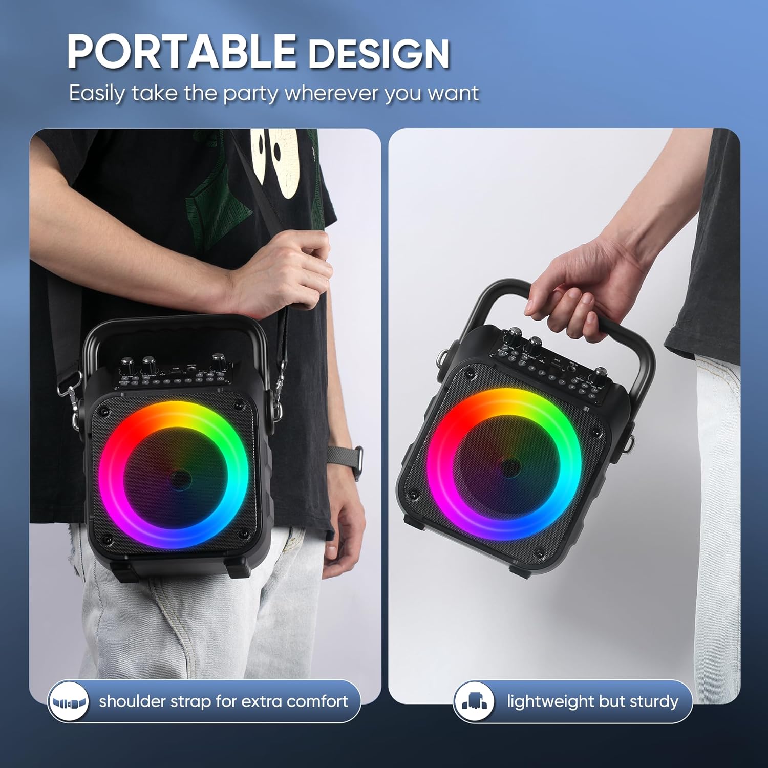 Karaoke Machine, Portable Bluetooth Speaker with 2 Wireless Microphones for Adults & Kids with Lights, Karaoke Microphone with PA System Supports USB/TF/FM/AUX for Home Party Home System Packages